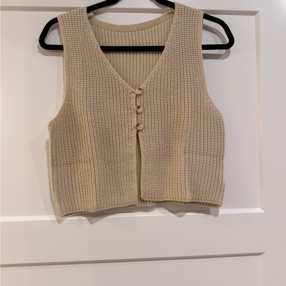 Women's Beige Knit Sweater Vest